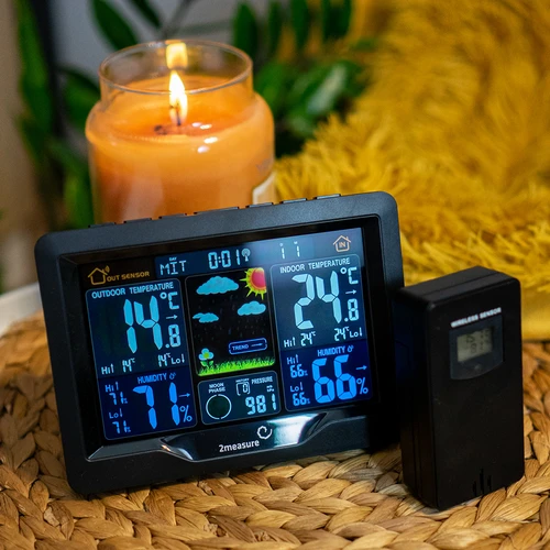 Meteorologická stanica RCC, DCF – elektronická, podsvietená, bezdrôtová, senzor, čierna - 13