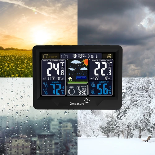 Meteorologická stanica RCC, DCF – elektronická, podsvietená, bezdrôtová, senzor, čierna - 19