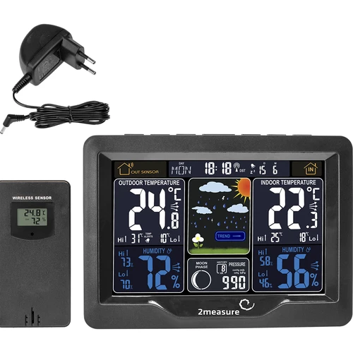 Meteorologická stanica RCC, DCF – elektronická, podsvietená, bezdrôtová, senzor, čierna - 2