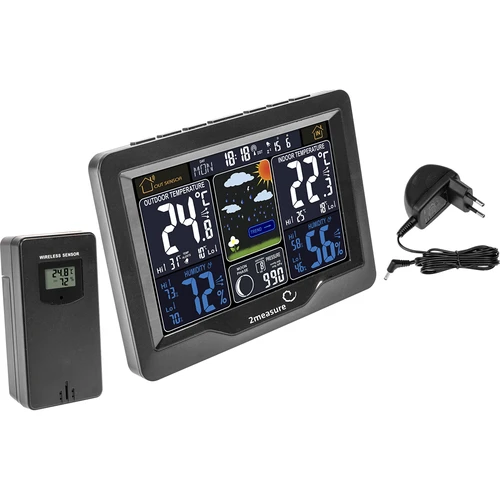 Meteorologická stanica RCC, DCF – elektronická, podsvietená, bezdrôtová, senzor, čierna