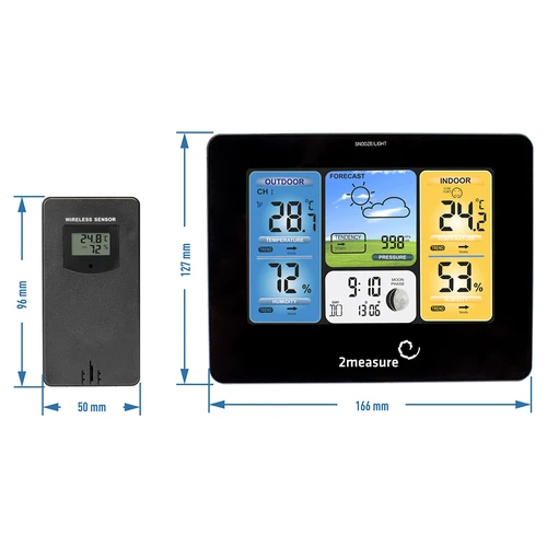 Meteorologická stanica RCC – elektronická, podsvietená, bezdrôtová, senzor, čierna - 11