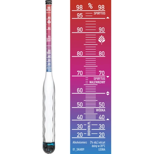 Nerozbitný alkoholomer so skúmavkou, rozsah merania 20-98 % - 4