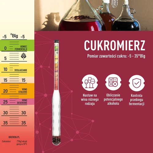 Nerozbitný cukromer so skúmavkou, merací rozsah: -5-35 °Blg - 6