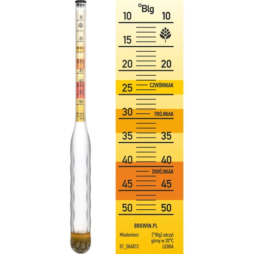Nerozbitný medomer s skúmavkou, rozsah merania 10-50°Blg - 3