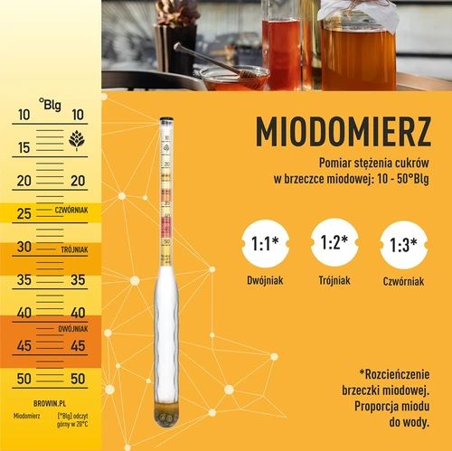 Nerozbitný medomer s skúmavkou, rozsah merania 10-50°Blg - 5