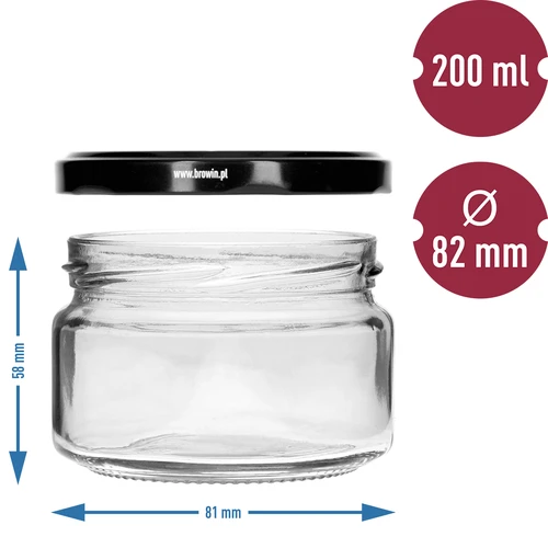 Nízka nádoba 200ml - s čiernym viečkom fi 82/6, 6ks. - 5