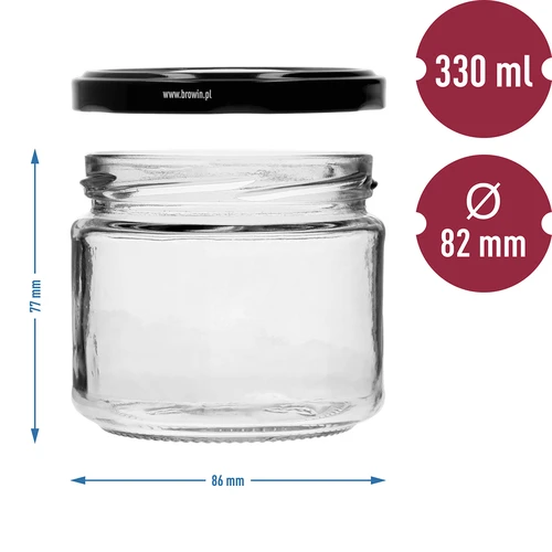 Nízka nádoba 330ml - s čiernym viečkom fi 82/6, 6ks. - 7