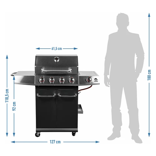 Plynový gril dragON BBQ101, 11,7 kW, čierno-strieborný - 10
