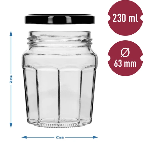 Pohár Konfitura 230ml s čiernym viečkom fi63/4 - 6ks - 8