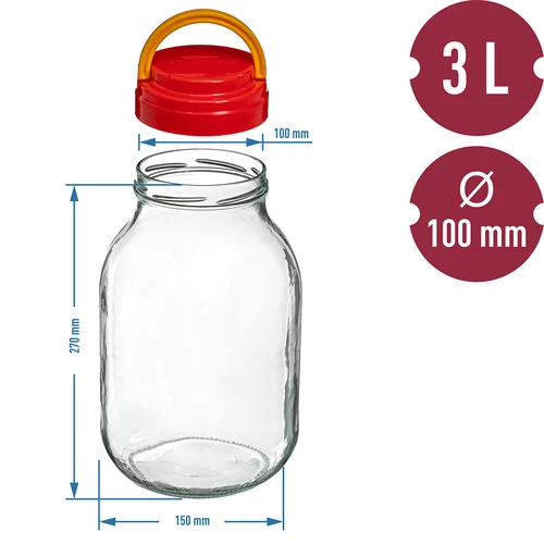Pohár TO 3 L s plastovým viečkom + kliešte fi 100 - 6