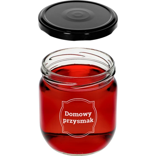 Pohár TO 425ml s potlačou „Domáca pochúťka” a čiernym viečkom fi 82 - 3ks. - 5