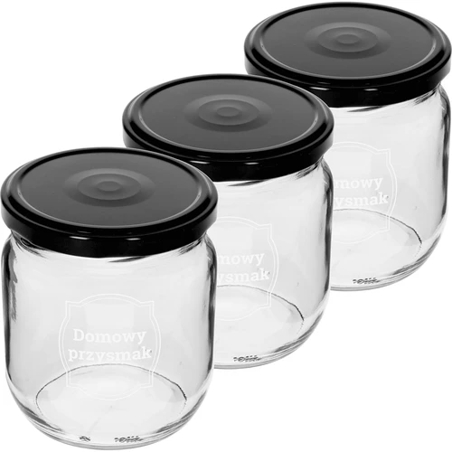 Pohár TO 425ml s potlačou „Domáca pochúťka” a čiernym viečkom fi 82 - 3ks. - 2