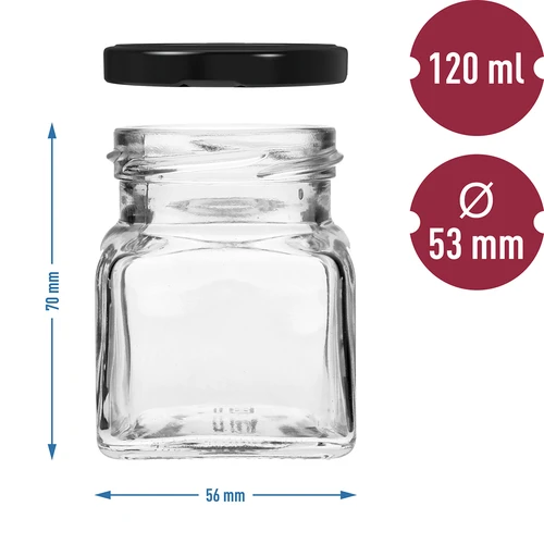 Pohár twist off 120ml - Štyri rohy fi 53 s čiernym viečkom, 6ks - 6
