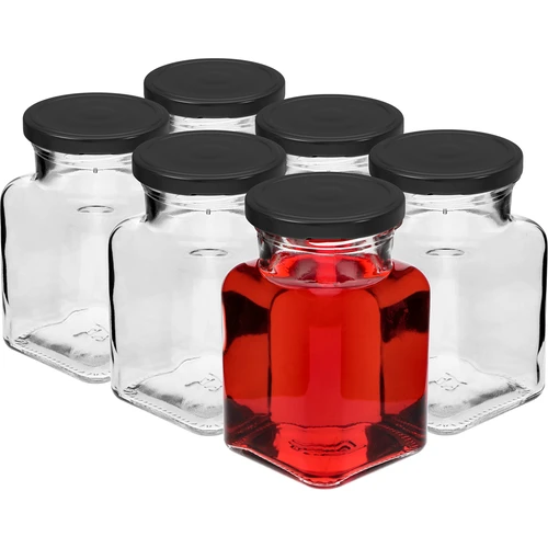 Pohár twist off 150ml Štyri rohy fi 53 s čiernym viečkom, 6 ks. - 2