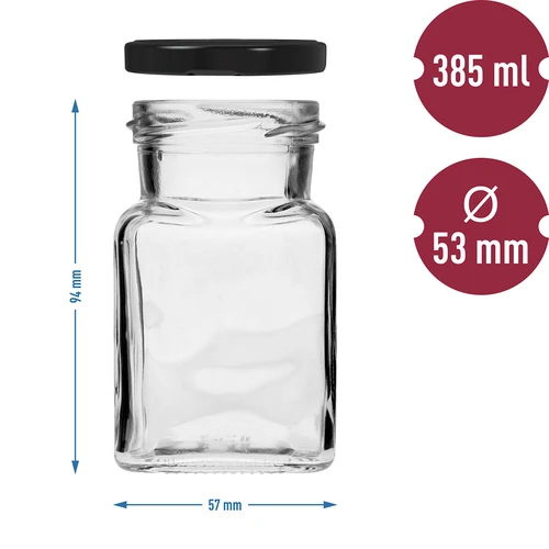 Pohár twist off 150ml Štyri rohy fi 53 s čiernym viečkom, 6 ks. - 6