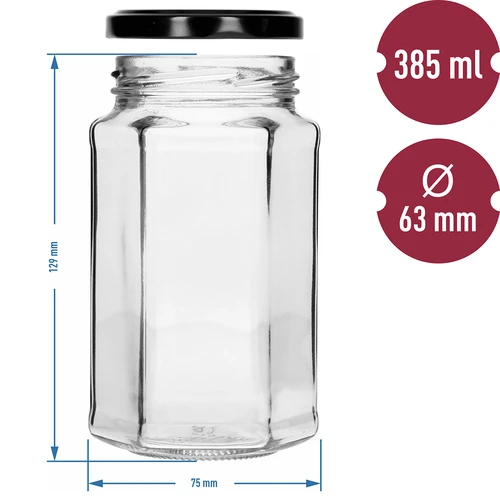 Pohár twist off 385ml s čiernym viečkom fi 63, 6 ks. - 7