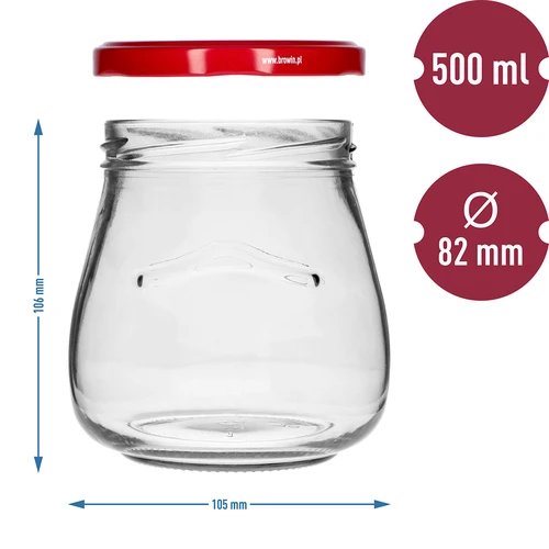 Pohár twist-off 500ml "Obrátená Amfora" s bordovým viečkom fi 82/6, 6 kusov - 9