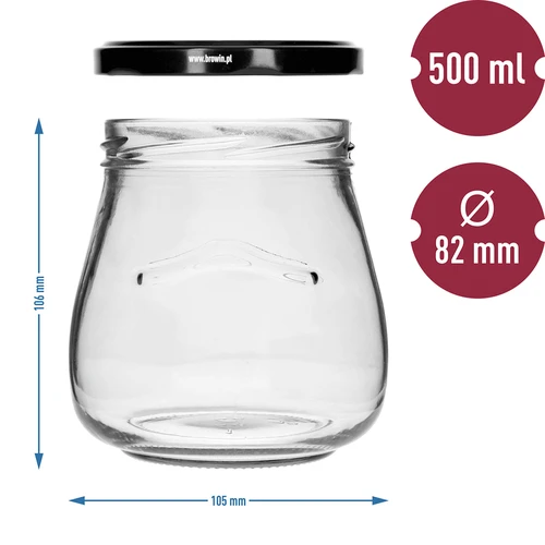 Pohár twist-off 500ml "Obrátená Amfora" s čiernym viečkom fi 82/6, 6 kusov - 9