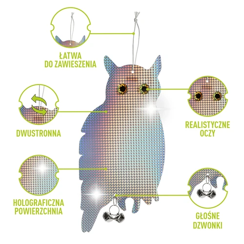Reflexný záves odpudzujúci vtáky - sova s rolničkami - 4