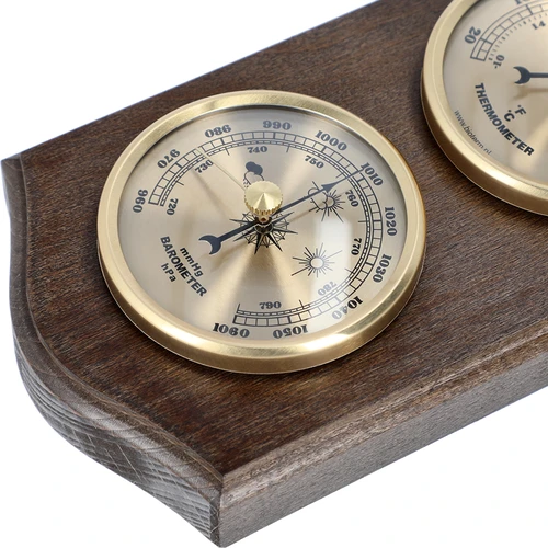 Retro meteorologická stanica - farba venge so zlatými ciferníkmi - 3