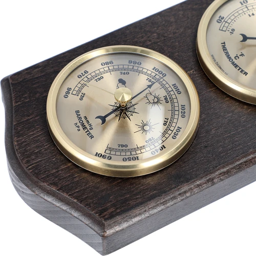 Retro meteorologická stanica - orechová farba so zlatými ciferníkmi - 3