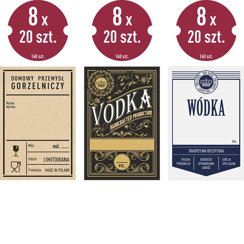Samolepiace etikety 60x90 mm na fľaše, vodku, 3 vzory 20 ks. - 2