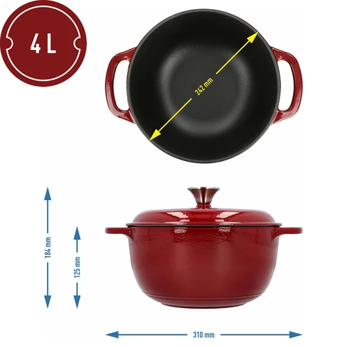 Smaltovaný liatinový hrniec - bordový, 4 L - 4