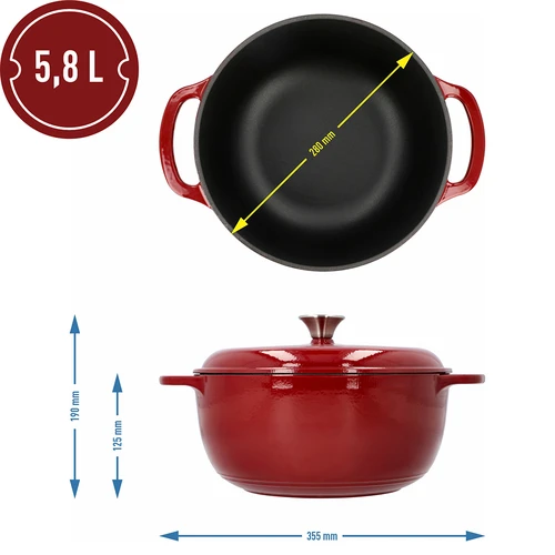 Smaltovaný liatinový hrniec - bordový, 5,8L - 4