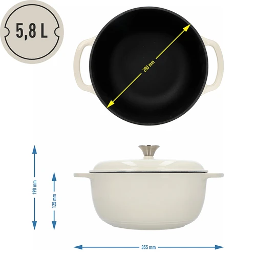 Smaltovaný liatinový hrniec – ecru, 5,8 l - 4