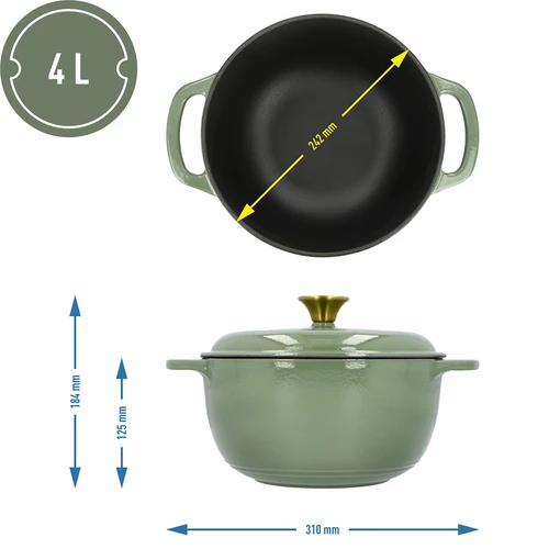 Smaltovaný liatinový hrniec - šalviový, 4L - 4