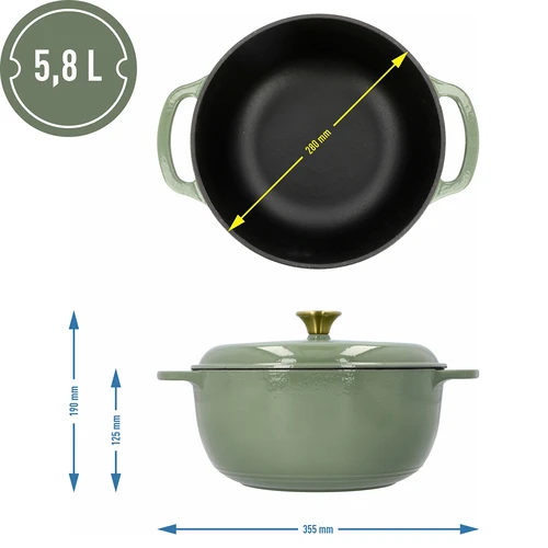 Smaltovaný liatinový hrniec - šalviový, 5,8L - 4