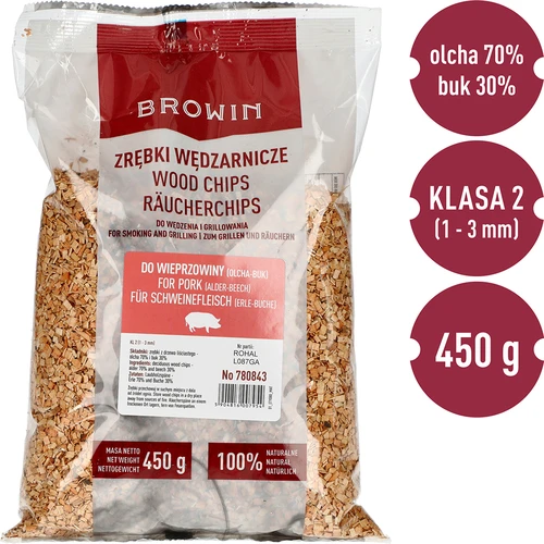 Drevené štiepky na údenie (70 % jelša + 30 % buk), trieda 2, 450 g × 5 - 3