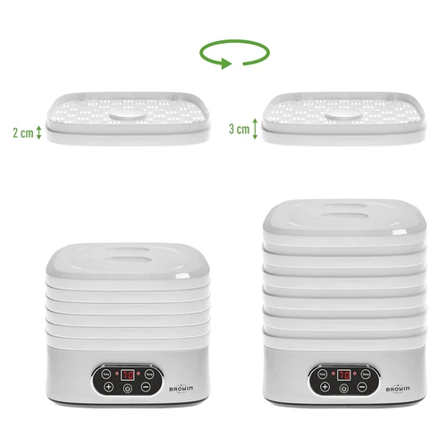 Sušička na huby, ovocie, zeleninu a bylinky s reguláciou teploty, 240W, biela - 12