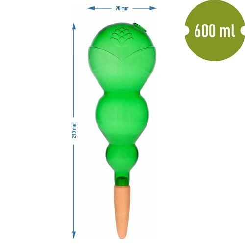 Trojitá zavlažovacia guľa (trojkomorová), priehľadná zelená s keramickou nožičkou, 600ml - 5