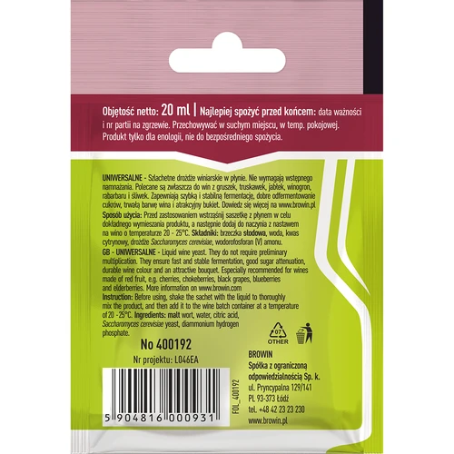 Univerzálne vínne kvasnice bez množenia, 20 ml - 2