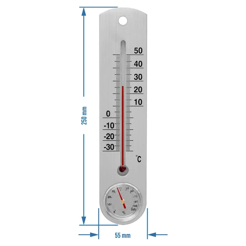 Univerzálny strieborný teplomer s vlhkomerom (-30°C do +50°C) 25cm - 2