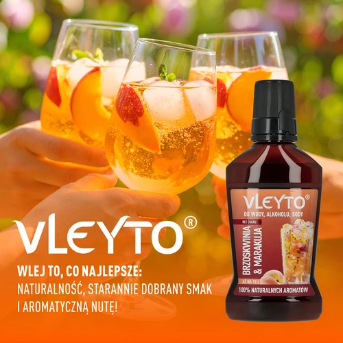 VLEYTO Broskyňa & Marakuja – chuťová esencia s prírodnými arómami, 250 ml - 6