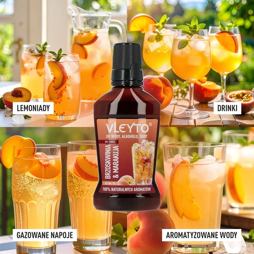 VLEYTO Broskyňa & Marakuja – chuťová esencia s prírodnými arómami, 250 ml - 7
