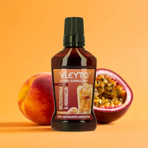 VLEYTO Broskyňa & Marakuja – chuťová esencia s prírodnými arómami, 250 ml - 4