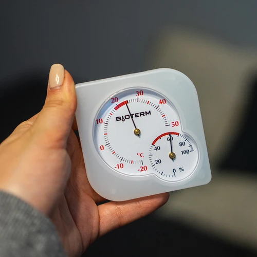 Vnútorný bimetalický teplomer s vlhkomerom (-20 do +50°C), biely - 8