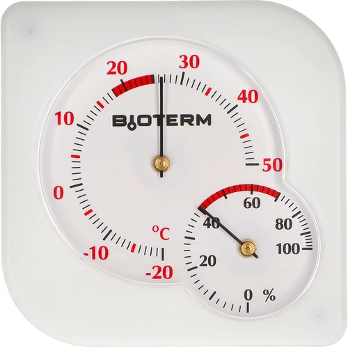 Vnútorný bimetalický teplomer s vlhkomerom (-20 do +50°C), biely