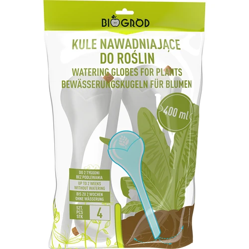 Zavlažovacie gule pre rastliny, biele polopriehľadné s korkom, 400ml, 4 ks. - 4