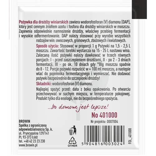 Živná pôda pre vinárske kvasinky, 10 g - 2